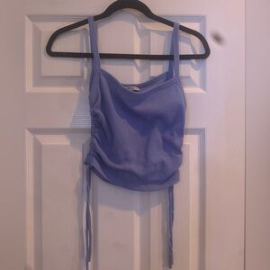 Women's Blue Ribbed & Ruched Tank Top